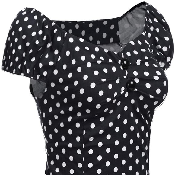 Women's Retro Polka Dot Blouse -Black - Picture 2 of 5